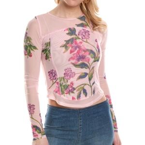 Free People Pink Floral Long Sleeve Top
